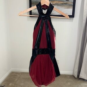 Elle Red and Black Halter leotard for dance or costume party.